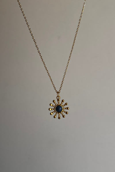 Liora Glow Lacivert Taşlı Çelik Vintage Kolye