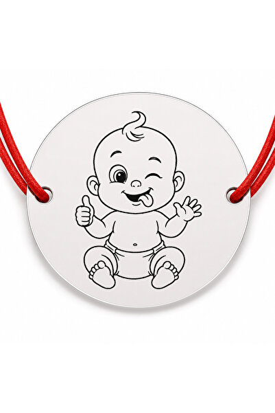 Simoshop Brățară argint 925 cu bănuț gravat bebe care scoate limba, șnur roșu...