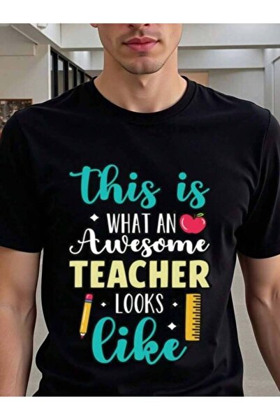 799 Awesome Teacher" T-Shirt Men & Teens - Crew Neck Short Sleeve Tee With Co...