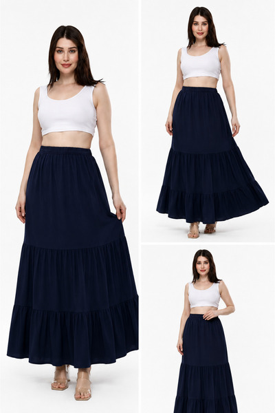 BNZ TEKSTİL Sofya Linen Fabric Long Ruffled Gypsy Skirt