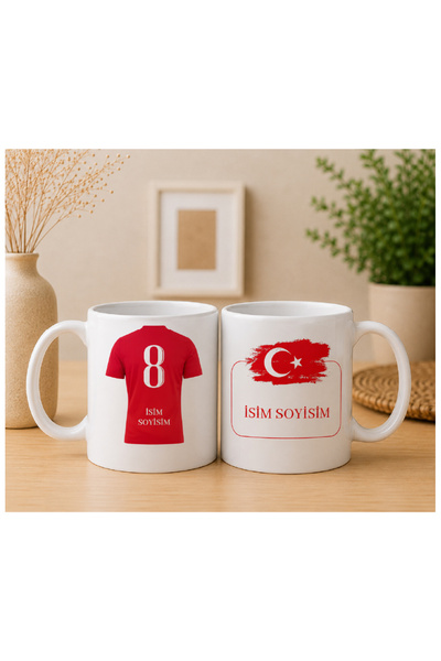 Kişiye Özel Taraftar Bardağı, Türkiye Forma / Numaralı Baskılı Kupa Bardak Hediye Kupa Bardak