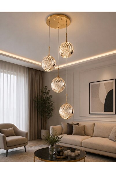 Genel Markalar Gold Dört başlıklı kristal top avize