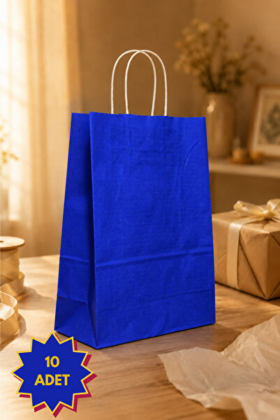 Genel Markalar Lacivert Renkli 10 Adet 25x31 Cm Kraft Çanta Hediye Poşeti , H...
