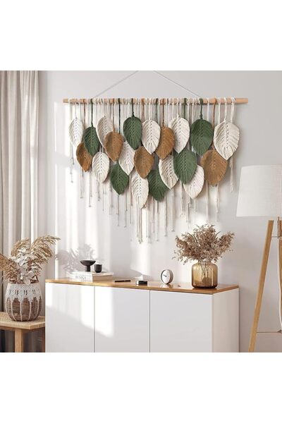 XLOTS XLOT Bohemian Macrame Leaf Wall Hanging, Nature-Themed Art Deco Tapestr...