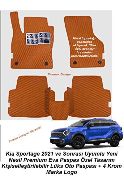 Kia Sportage 2021 ve Sonrası Uyumlu Yeni Nesil Premium Eva Paspas Özel Tasarım Kişiselleştirilebilir Lüks Oto Paspası + 4 Krom Marka Logo