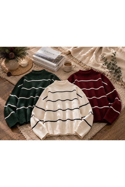 DepoExport Women's Striped Oversize Knitted Sweater