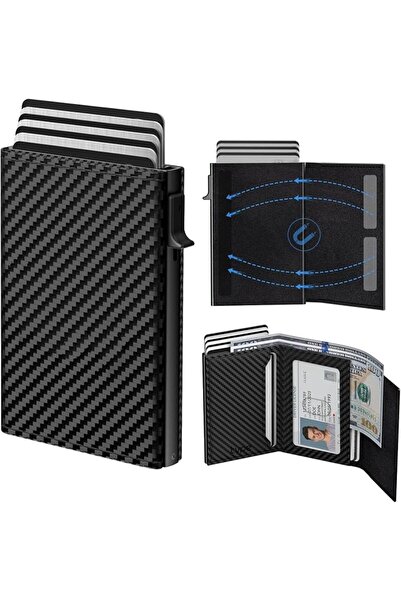 X SPRING Mens Wallet Card Holder, Black Top Grain Leather RFID Blocking Walle...