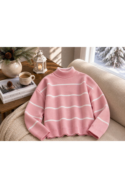 DepoExport Women's Soft Striped Oversize Knitted Sweater