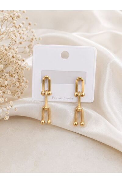 CM Jewelry أقراط من الفولاذ المقاوم للصدأ مع سلسلة ذهبية متدلية