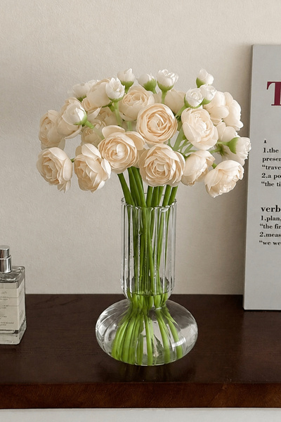 H&E LUXURY DESIGN 21 Çiçekli 7 Dallı İpek Şakayık Yapay Çiçek Demeti 38 cm