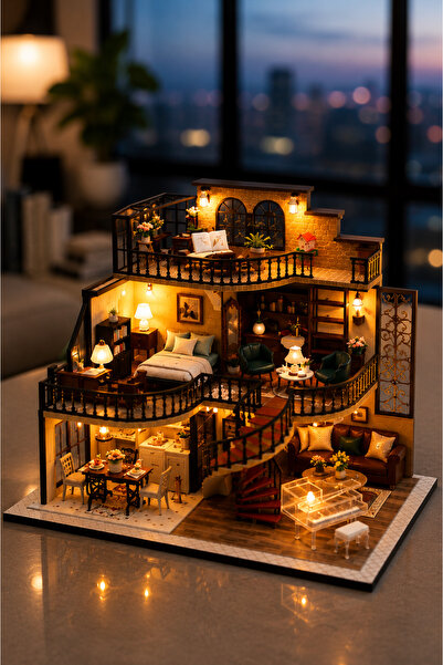 Diyarea Hayaller Konağı LED Işıklı Minyatür Maket Kiti – 3D Puzzle Ahşap Kend...