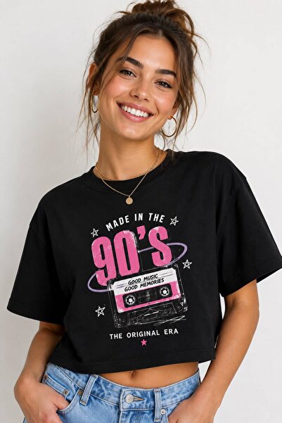 Lizbon Style Γυναικείο Crop T-shirt 90's Baby με στάμπα Oversize Άνετη Γραμμή...
