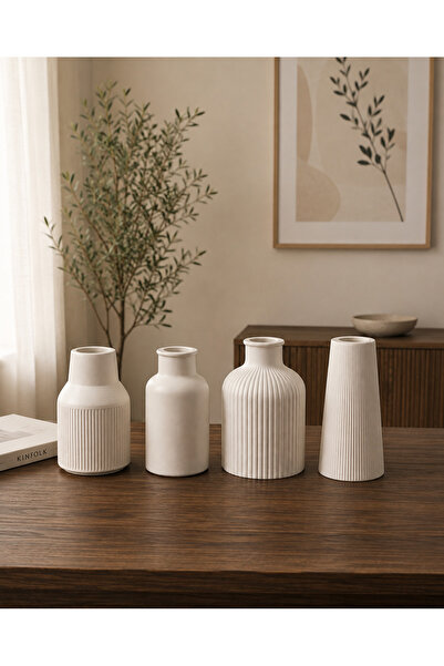 Generic Brand Modern Minimalist White Vase Set of 4 Living Room Console Tv Un...