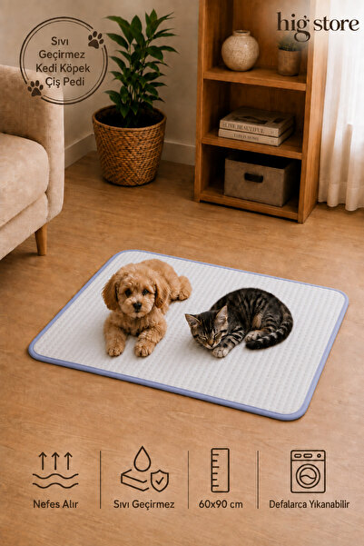 Hig Store 3D 2 Katlı Yıkanabilir Sıvı Geçirmez Kedi Köpek Çiş Pedi Tuvalet Eğ...