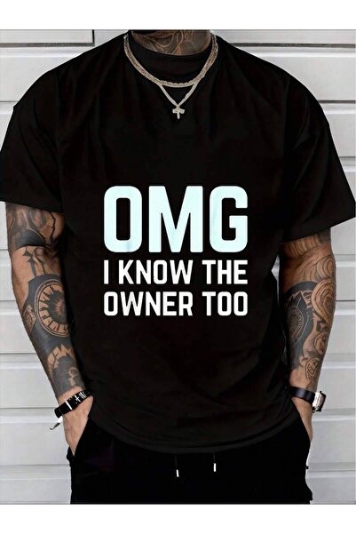 4CR تي شيرت OMG I KNOW THE OWNER TOO بتصميم جرافيك - تي شيرت أسود غير رسمي من...