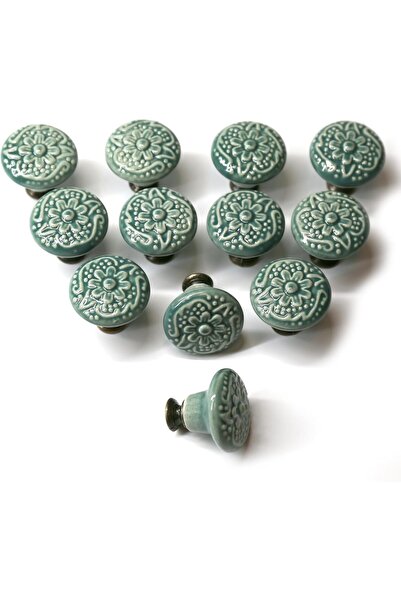 STARSTAR 12-Pack of vintage cabinet knobs - 34mm round ceramic handles - furn...