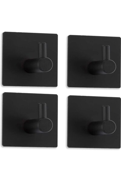 STARSTAR 4-Piece Black 304 Stainless Steel Square Self-Adhesive Wall Towel Ho...