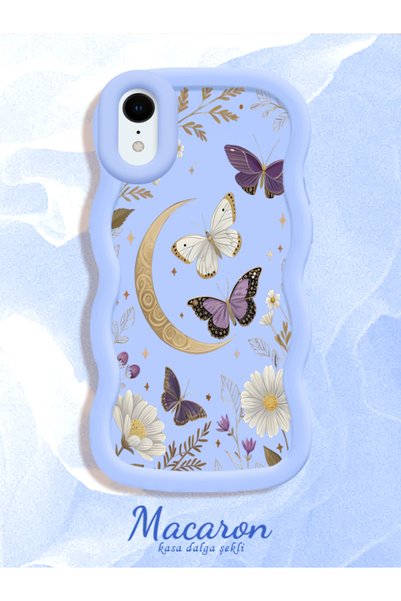 CHICASELUX iPhone Xr Compatible Wavy Frame Moon Butterfly and Flower Pattern ...
