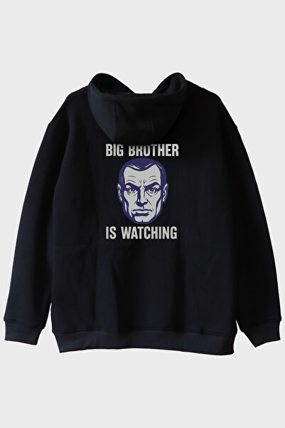 lofux هوديي Big Brother is Watching مطبوع Distopik باللون الأسود