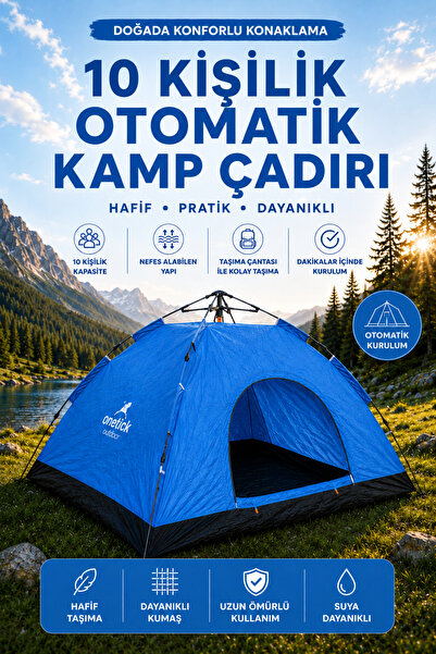 Onetick 10 Kişilik Renkli Dayanıklı Otomatik Kamp Çadırı
