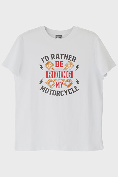 lofux I'D Rather Be Riding My Motorcycle Printed White T-Shirt
