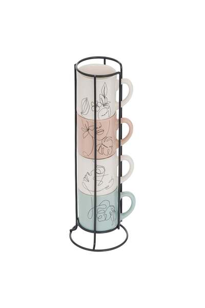 Secret de Gourmet Suport pentru 4 căni "Visage" - Ceramic, 120 ml
