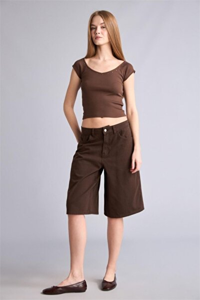 DeFacto 100% Cotton Regular Waist Short Leg Gabardine Bermuda F3133Ax26Sm