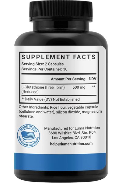 LUMİ Luma Nutrition Premium Glutathione Supplement - 500mg - 60 Capsules