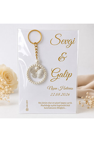 LMS GİFT İncili Halka Kelebek Anahtarlık 10 Adet Nişan , Nikah , Söz , Düğün ...