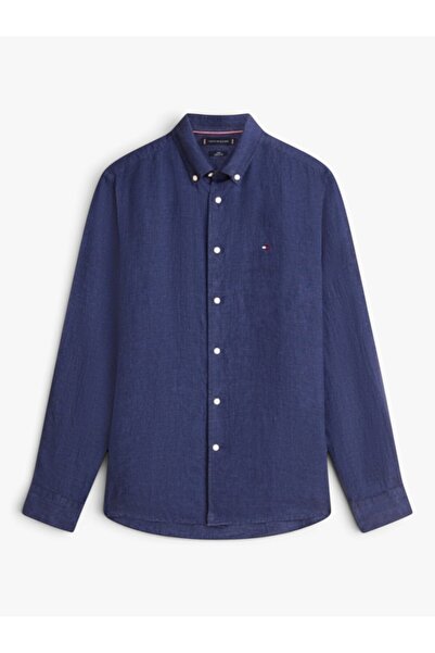 Tommy Hilfiger قميص رجالي أزرق مصبوغ بالصبغة من LI SOLID RF - MW0MW41530