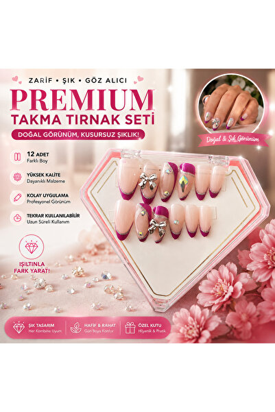 12 Adet 💖 Premium Takma Tırnak Seti – Zarafeti Parmak Uçlarınızda!
