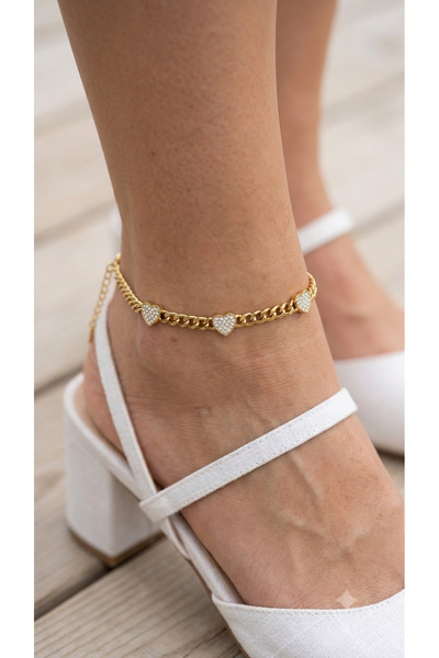 Bymiel Women's Gold Color Steel Anklet - Chain Anklet with Stone Heart Figure