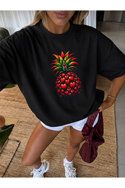 donamod Cotton Women'S/Men's Unisex Cotton Oversize Crew Neck Pineapple Desig...