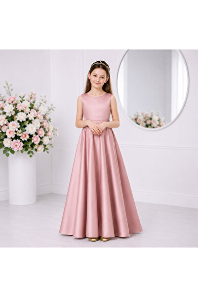 Mashotrend Satin Girls' Crew Neck Plain Dress - Graduation Birthday Special O...