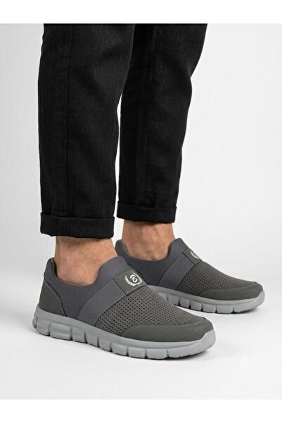 Lütfi Men's Laceless Gray Mesh Sneaker Orthopedic Sole Walking Shoes