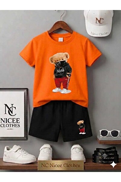 Leto Lykia Summer Children's T-Shirt Shorts Unisex (Hello Masked Bear Printed)