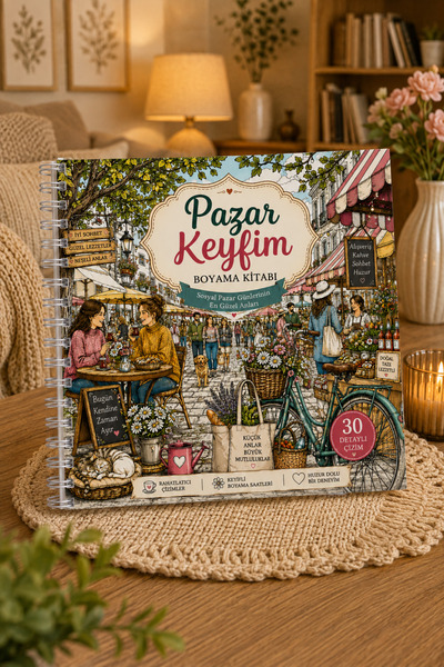 Z&R CRAFT كتاب تلوين PAZAR KEYFİM - حلزوني شفاف من اليسار - 30 ورقة 30 صورة -...