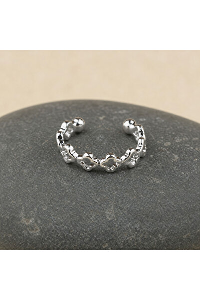 Gümüş Renk Ajur Yonca Desenli İnce Orbital Ear Cuff Piercing