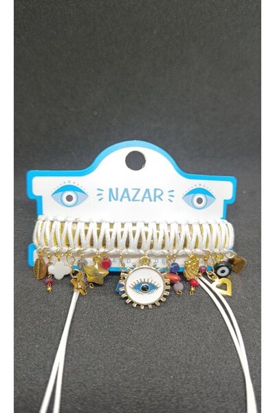 ndjewelry Alaçatı Nazar Leather String Bracelet & Anklet – White