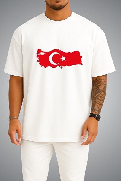 Bahriyeli Collection Oversize Turkish Flag and Map Chest Printed Unisex T-Shirt