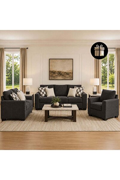 Ashley Furniture Loreo Sofa Set with 2 Free Dual Table Lamp (Black)