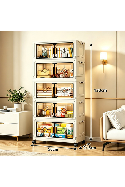 CozyWorld خزانة تخزين قابلة للطي بعرض 50 سم، 5 طبقات، باللون البيج، ألواح شفا...
