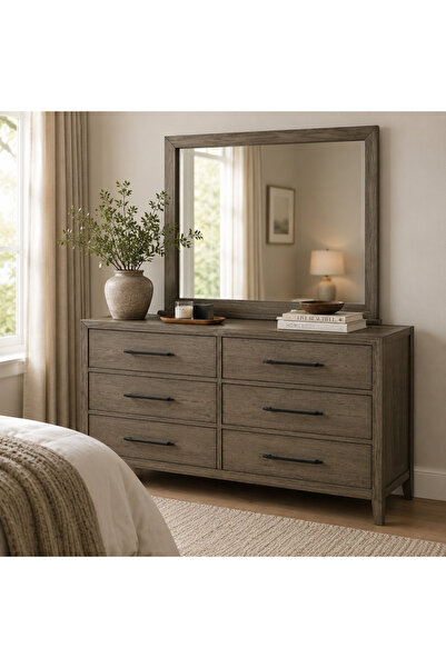 Roots Furniture خزانة فيرساي العصرية ذات 6 أدراج مع مرآة