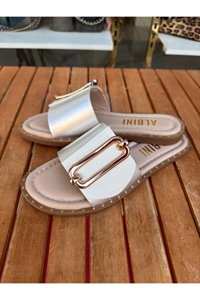 ALBİNİ Hakiki Deri ,Tokalı,Parlak Deri Kadın Terlik(2cm)