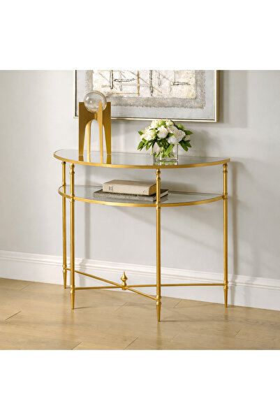 UTTERMOST طاولة كونسول هينزلر 91 طول × 76 ارتفاع × 45 عمق ذهبية اللون مع سطح ...