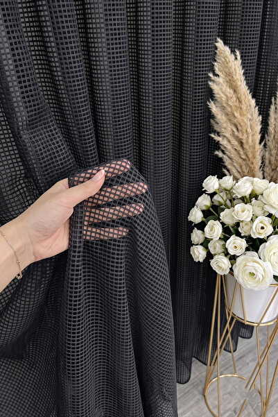 KENANAKDENİZ Anthracite Mesh Knitted Tulle Curtain I Heavy Weight I 1/2.5 Med...