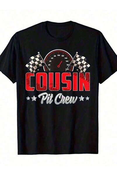 9JY تي شيرت Cousin Pit Crew Race Car مصنوع من القطن بنسبة 100%، بأكمام قصيرة،...