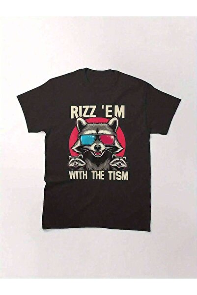 9JY قميص Rizz 'Em With The Tism، تي شيرت رجالي برقبة دائرية مريح وقابل للتنفس...