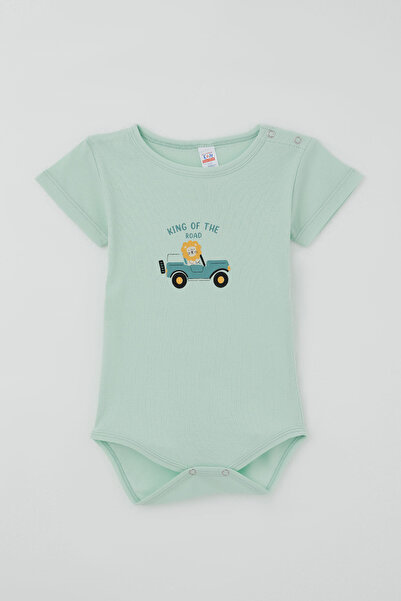 Breeze Boy's Snap Fastener Short Sleeve Bodysuit with Adventurer Lion Print, ...