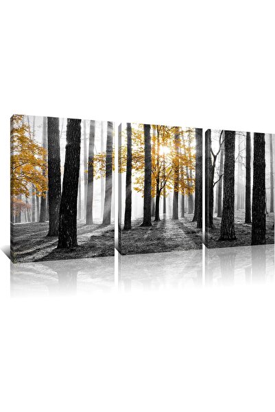 HOME MODE 30x40 cm 3 Panel Gallery Wrapped Canvas | Forest Wall Art | Black W...